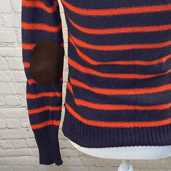 KENZIE Sweater Crewneck Striped Blue Red Elbow Patches-Small - Picture 4 of 4